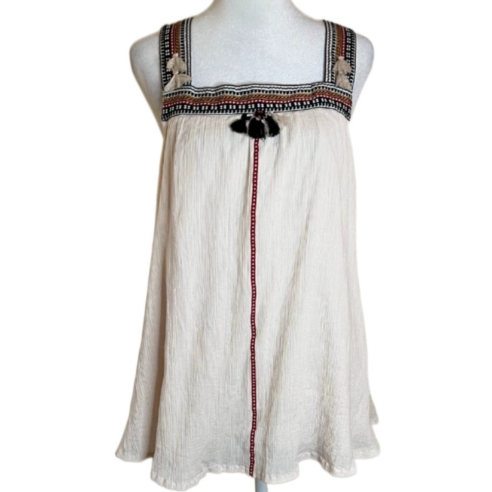 French Connection Eggshell & Multi Colored Boho Sleeveless Lined Top Size Medium